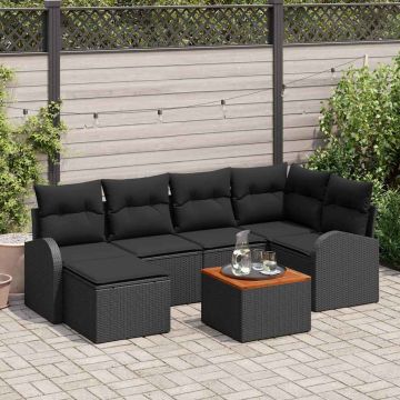 vidaXL Sodo Sofų Rinkinys su saugykla 7 pcs Juoda poliratanas