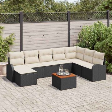 vidaXL Sodo Sofų Rinkinys 9 pcs Juoda ir kreminė poliratanas