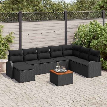vidaXL Sodo Sofų Rinkinys su saugykla 9 pcs Juoda poliratanas