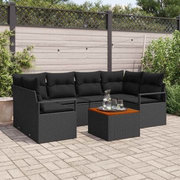 vidaXL Sodo Sofų Rinkinys su saugykla 7 pcs Juoda poliratanas