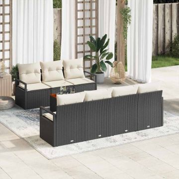 vidaXL Sodo Sofų Rinkinys 8 pcs Juoda ir kreminė poliratanas