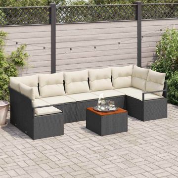 vidaXL Sodo Sofų Rinkinys 8 pcs Juoda ir kreminė poliratanas