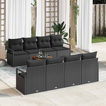 vidaXL Sodo Sofų Rinkinys su saugykla 9 pcs Juoda poliratanas