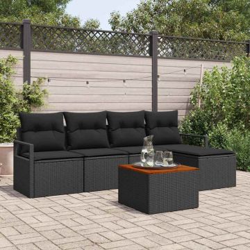 vidaXL Sodo Sofų Rinkinys su saugykla 6 pcs Juoda poliratanas