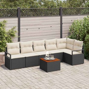 vidaXL Sodo Sofų Rinkinys 7 pcs Juoda ir kreminė poliratanas