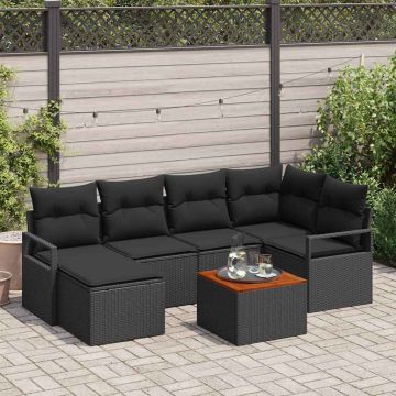 vidaXL Sodo Sofų Rinkinys su saugykla 7 pcs Juoda poliratanas