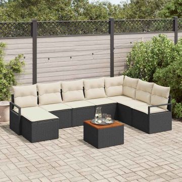 vidaXL Sodo Sofų Rinkinys 9 pcs Juoda ir kreminė poliratanas