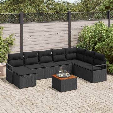 vidaXL Sodo Sofų Rinkinys su saugykla 9 pcs Juoda poliratanas