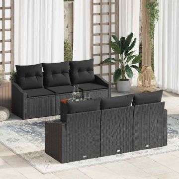vidaXL Sodo Sofų Rinkinys su saugykla 7 pcs Juoda poliratanas