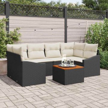 vidaXL Sodo Sofų Rinkinys 7 pcs Juoda ir kreminė poliratanas