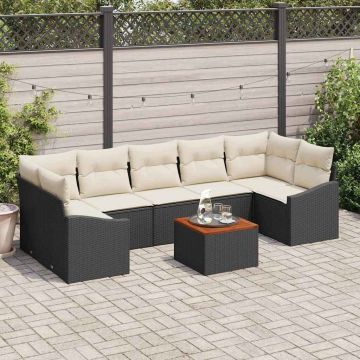 vidaXL Sodo Sofų Rinkinys 8 pcs Juoda ir kreminė poliratanas