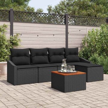 vidaXL Sodo Sofų Rinkinys su saugykla 6 pcs Juoda poliratanas