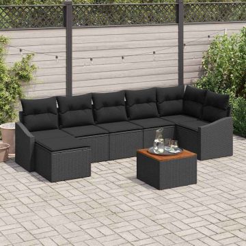 vidaXL Sodo Sofų Rinkinys su saugykla 8 pcs Juoda poliratanas