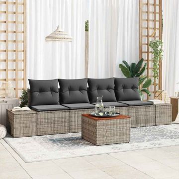 vidaXL Sodo Sofų Rinkinys su saugykla 5 pcs Pilka poliratanas