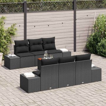 vidaXL Sodo Sofų Rinkinys su saugykla 7 pcs Juoda poliratanas
