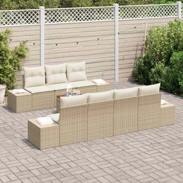 vidaXL Sodo Sofų Rinkinys 8 pcs Bežinė ir kreminė poliratanas