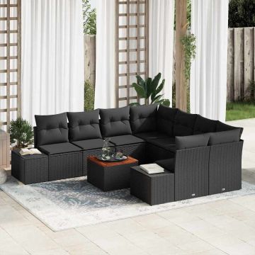 vidaXL Sodo Sofų Rinkinys su saugykla 9 pcs Juoda poliratanas