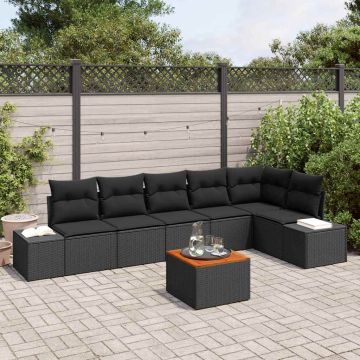 vidaXL Sodo Sofų Rinkinys su saugykla 7 pcs Juoda poliratanas