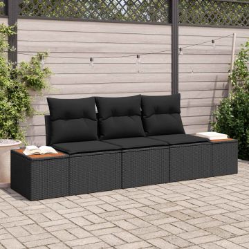 vidaXL Sodo Sofų Rinkinys su pagalve 3 pcs Juoda Poli ratanas