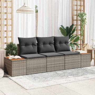 vidaXL Sodo Sofų Rinkinys su pagalve 3 pcs Pilka Poli ratanas