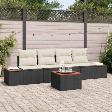 vidaXL Sodo Sofų Rinkinys su pagalve 5 pcs Juoda Poli ratanas