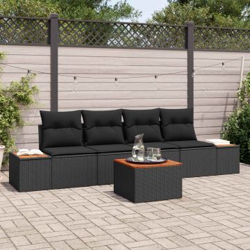 vidaXL Sodo Sofų Rinkinys su pagalve 5 pcs Juoda Poli ratanas