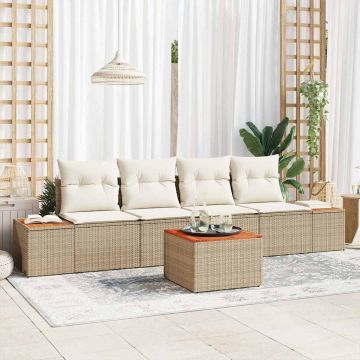 vidaXL Sodo Sofų Rinkinys su pagalve 5 pcs Smėlio Poli ratanas
