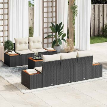 vidaXL Sodo Sofų Rinkinys su pagalve 6 pcs Juoda Poli ratanas