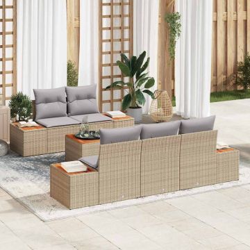 vidaXL Sodo Sofų Rinkinys su pagalve 6 pcs Smėlio Poli ratanas