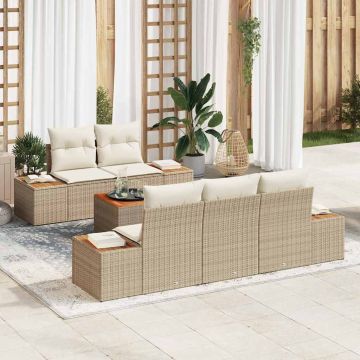 vidaXL Sodo Sofų Rinkinys su pagalve 6 pcs Smėlio Poli ratanas