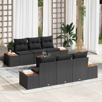 vidaXL Sodo Sofų Rinkinys su pagalve 7 pcs Juoda Poli ratanas