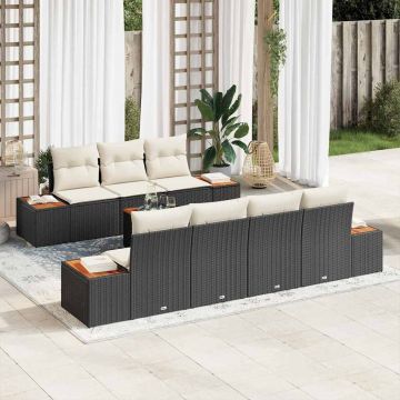 vidaXL Sodo Sofų Rinkinys su pagalve 8 pcs Juoda Poli ratanas