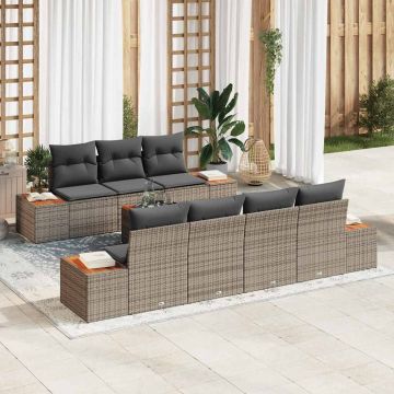 vidaXL Sodo Sofų Rinkinys su pagalve 8 pcs Pilka Poli ratanas