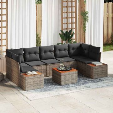 vidaXL Sodo Sofų Rinkinys su pagalve 8 pcs Pilka Poli ratanas