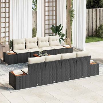 vidaXL Sodo Sofų Rinkinys su pagalve 9 pcs Juoda Poli ratanas