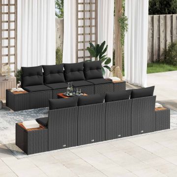 vidaXL Sodo Sofų Rinkinys su pagalve 9 pcs Juoda Poli ratanas