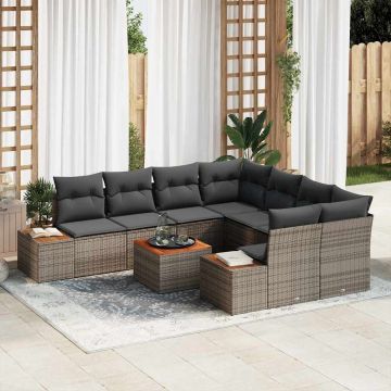 vidaXL Sodo Sofų Rinkinys su pagalve 9 pcs Pilka Poli ratanas