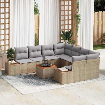 vidaXL Sodo Sofų Rinkinys su pagalve 9 pcs Smėlio Poli ratanas