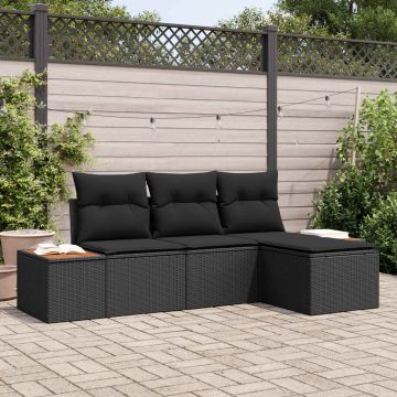 vidaXL Sodo Sofų Rinkinys su pagalve 4 pcs Juoda Poli ratanas