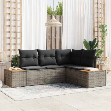 vidaXL Sodo Sofų Rinkinys su pagalve 4 pcs Pilka Poliratanas