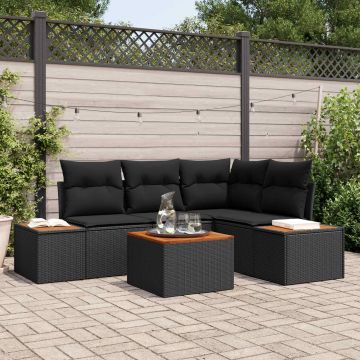 vidaXL Sodo Sofų Rinkinys su pagalve 4 pcs Juoda Poliratanas