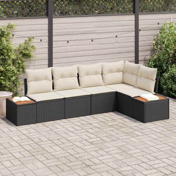 vidaXL Sodo Sofų Rinkinys 5 pcs Juoda ir kreminė Poli ratanas