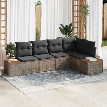 vidaXL Sodo Sofų Rinkinys su pagalve 5 pcs Pilka Poli ratanas