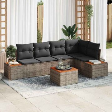 vidaXL Sodo Sofų Rinkinys su pagalve 6 pcs Pilka Poli ratanas