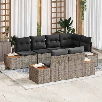 vidaXL Sodo Sofų Rinkinys su pagalve 7 pcs Pilka Poliratanas