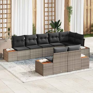 vidaXL Sodo Sofų Rinkinys su pagalve 8 pcs Pilka Poliratanas