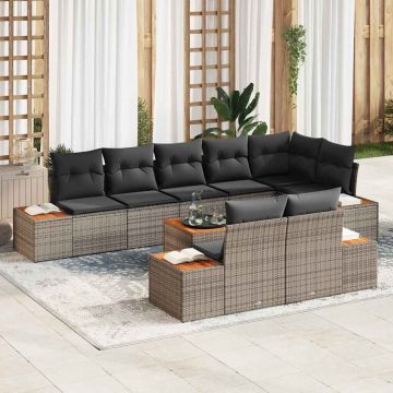 vidaXL Sodo Sofų Rinkinys su pagalve 8 pcs Pilka Poliratanas