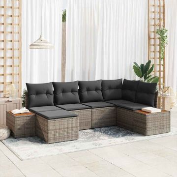 vidaXL Sodo Sofų Rinkinys su pagalve 7 pcs Pilka Poliratanas