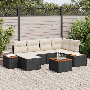 vidaXL Sodo Sofų Rinkinys 7 pcs Juoda ir kreminė Poliratanas