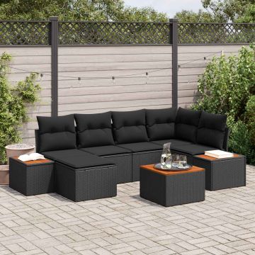 vidaXL Sodo Sofų Rinkinys su pagalve 7 pcs Juoda Poliratanas